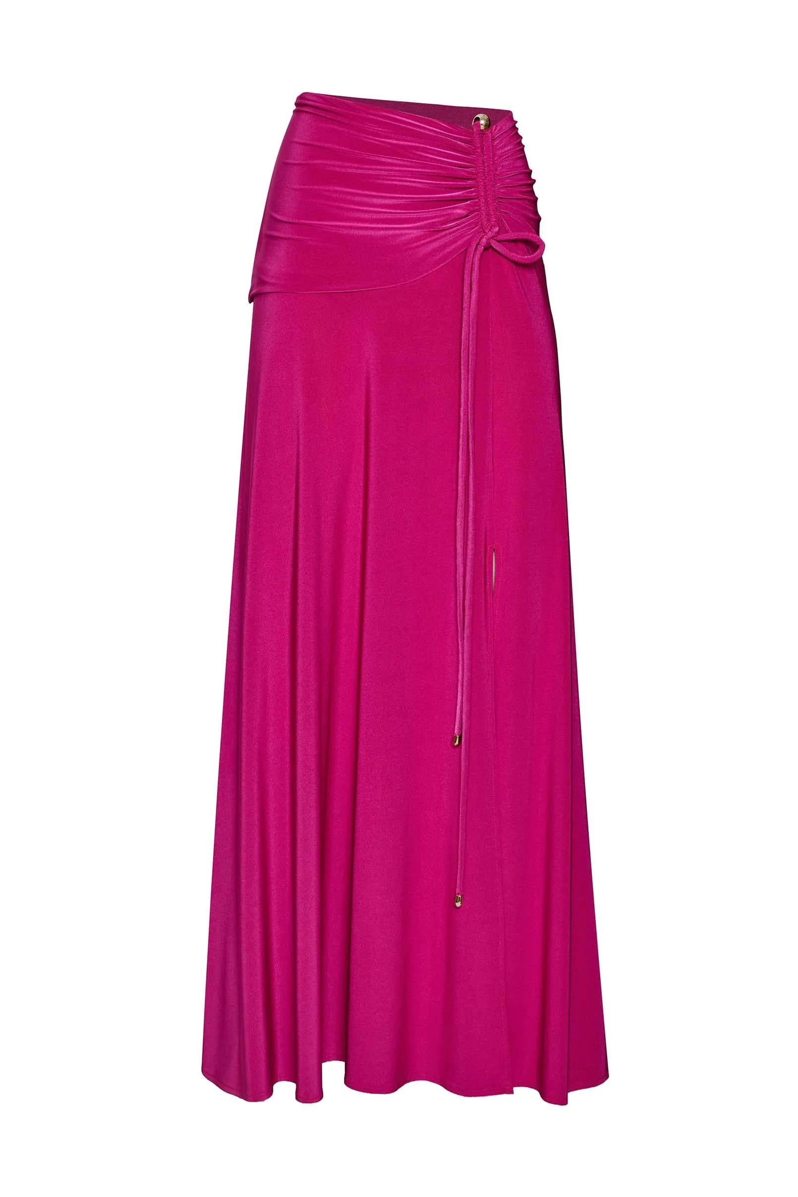 Shirred Slit Skirt with Shirred Waist Pink