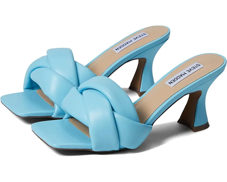Steve Madden Latta Blue Slip On Squared Open Toe X Strap Designed Heeled Sandals