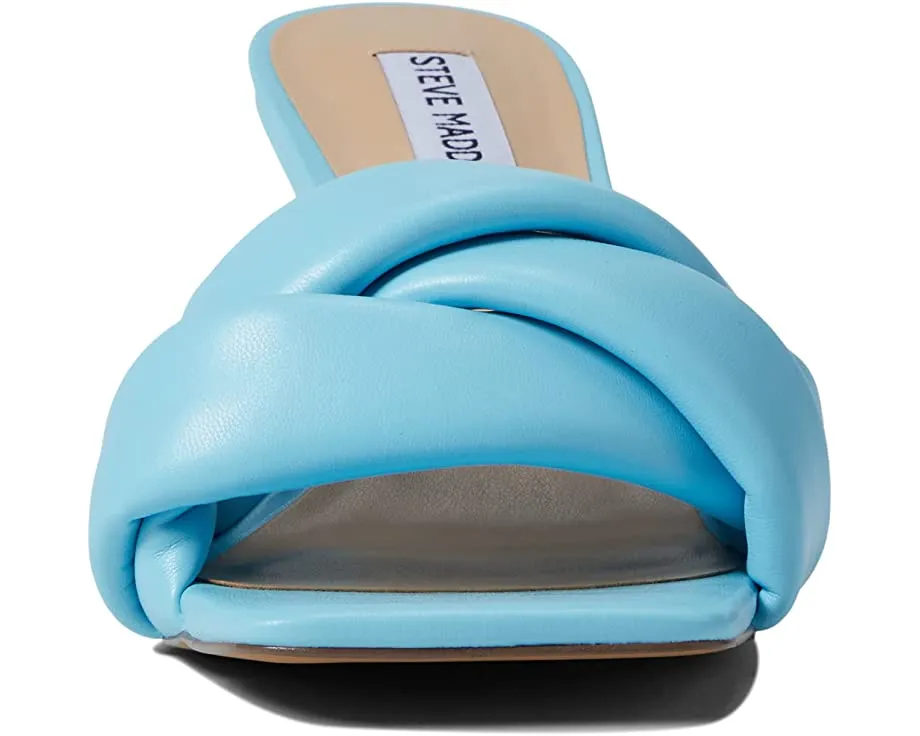 Steve Madden Latta Blue Slip On Squared Open Toe X Strap Designed Heeled Sandals