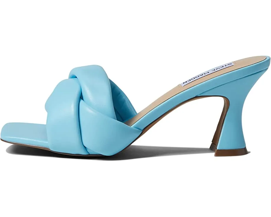 Steve Madden Latta Blue Slip On Squared Open Toe X Strap Designed Heeled Sandals