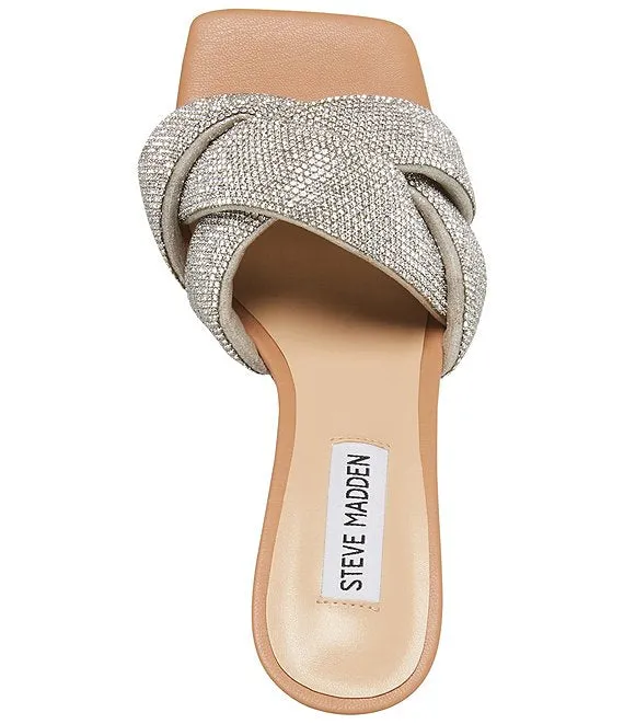Steve Madden Latta-R Rhinestone Slip On Squared Open Toe Heeled Sandal Mule