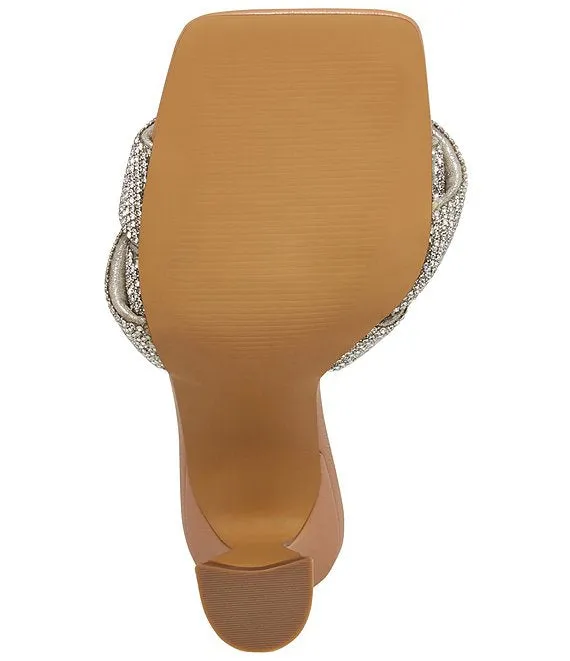 Steve Madden Latta-R Rhinestone Slip On Squared Open Toe Heeled Sandal Mule