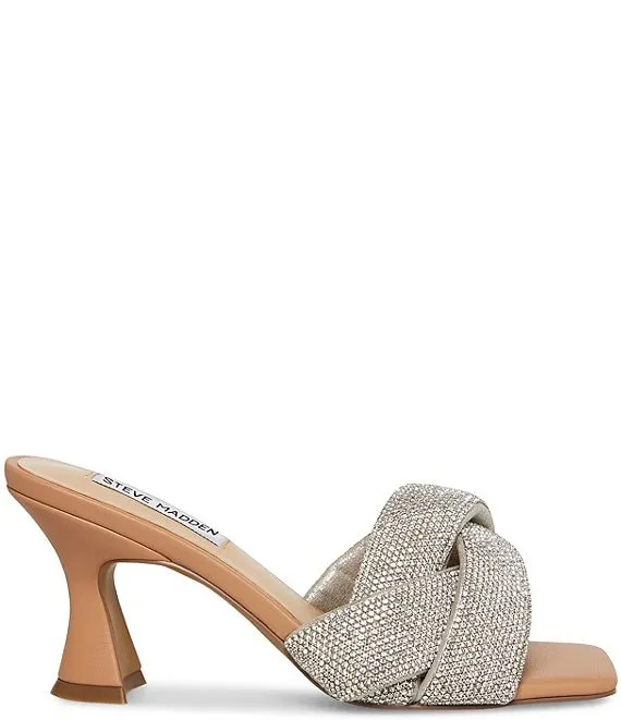 Steve Madden Latta-R Rhinestone Slip On Squared Open Toe Heeled Sandal Mule