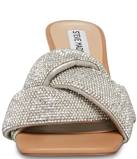 Steve Madden Latta-R Rhinestone Slip On Squared Open Toe Heeled Sandal Mule