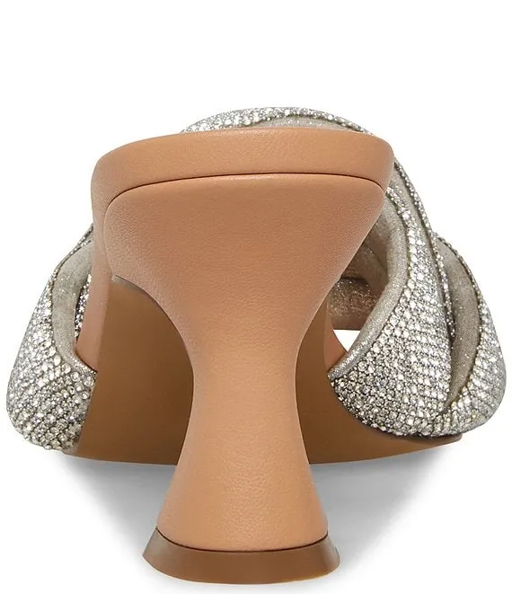 Steve Madden Latta-R Rhinestone Slip On Squared Open Toe Heeled Sandal Mule