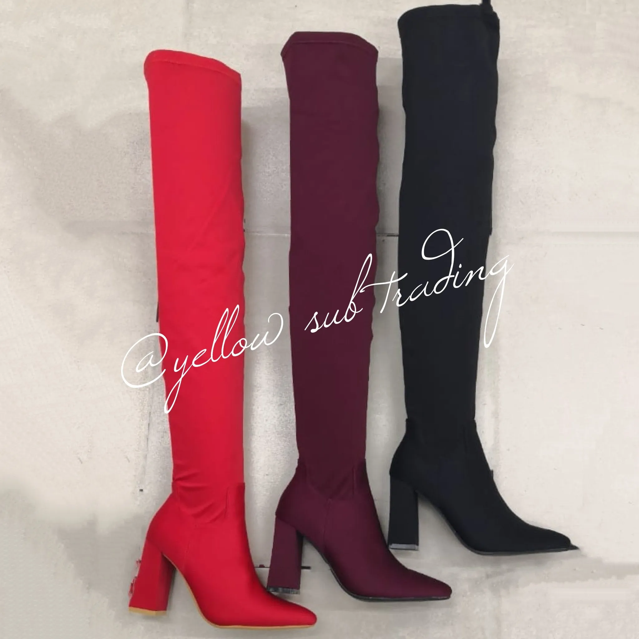 suede Chunky Heel Thigh High Sock Boots