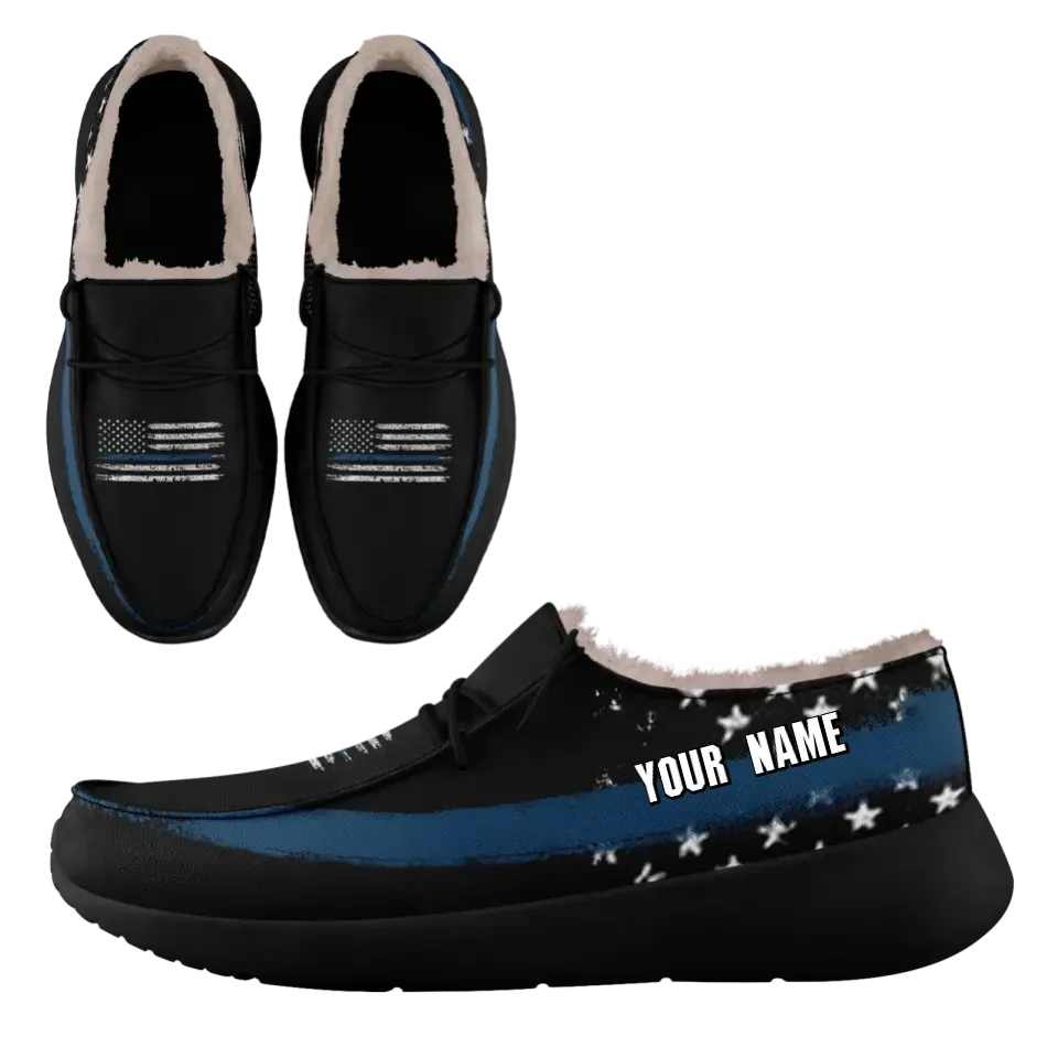 Unique Gift,Personalized USA Flag Sneakers, Custom Stars and Stripes Loafer Shoes, Fur Lining Shoe, Pride in Comfort,FN042-24020304-2b