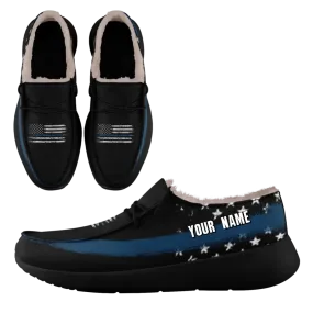 Unique Gift,Personalized USA Flag Sneakers, Custom Stars and Stripes Loafer Shoes, Fur Lining Shoe, Pride in Comfort,FN042-24020304-2b