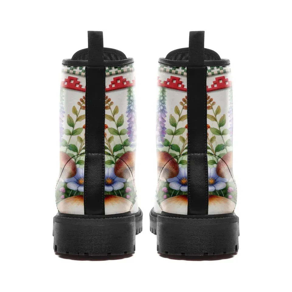 Unique Gift,Psychedelic Mushrooms Memory Foam Boots | All Season Lace Up Boots | Vegan Leather Combat Boot