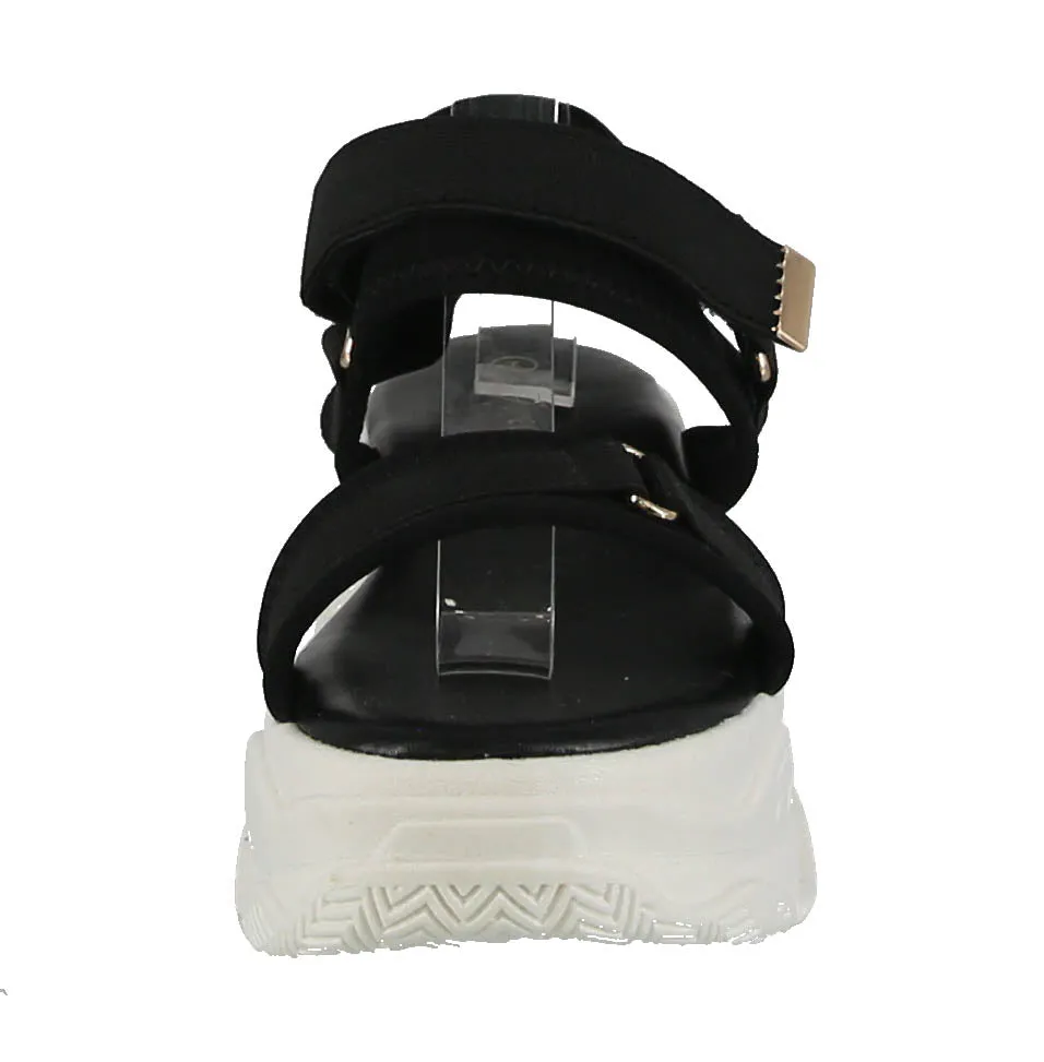 WOMAN'S SHOES BLACK FABRIC SANDAL FANCY-1