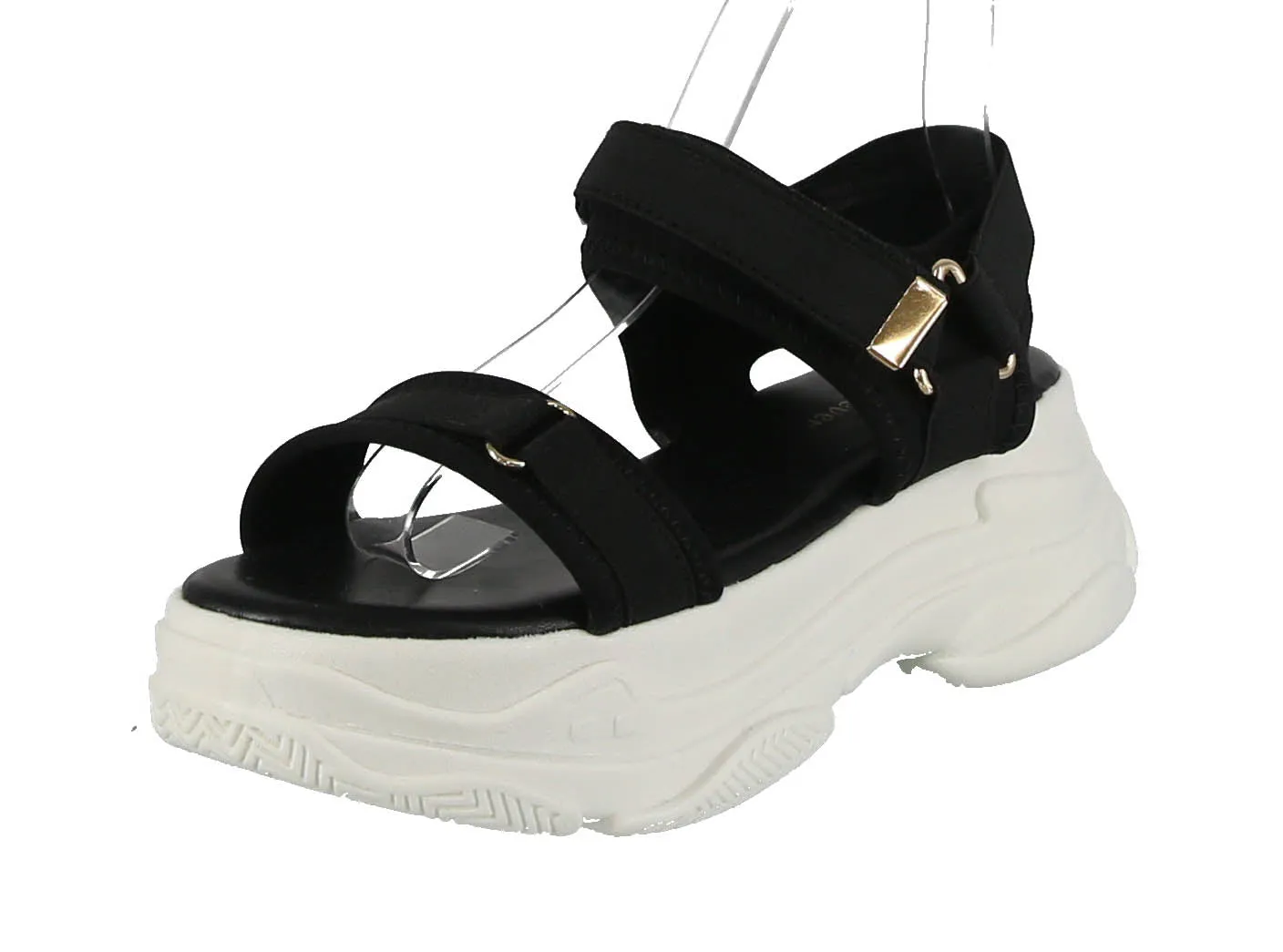 WOMAN'S SHOES BLACK FABRIC SANDAL FANCY-1