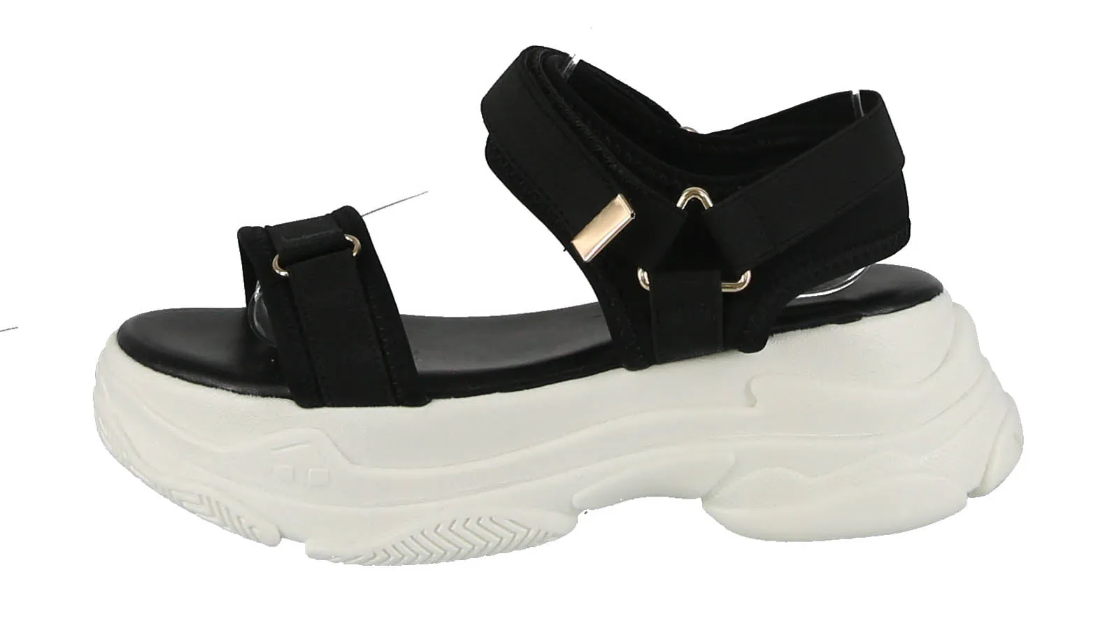 WOMAN'S SHOES BLACK FABRIC SANDAL FANCY-1