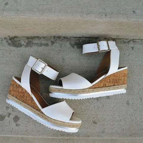Women Chunky Strappy Adjustable Buckle Wedge Sandals