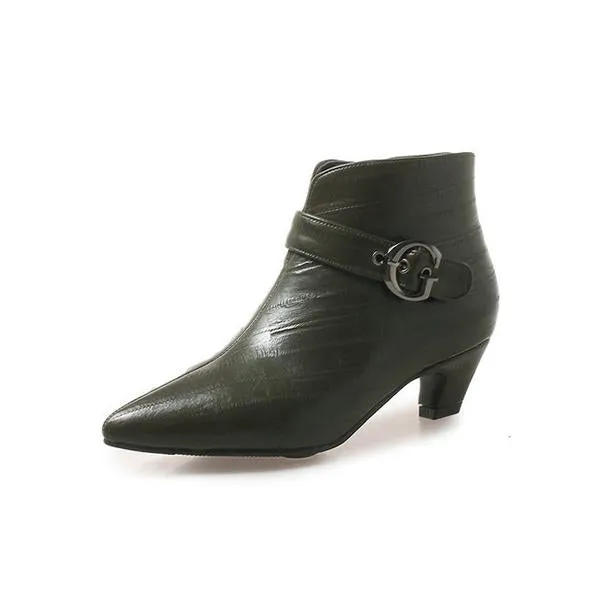 Women's Fashionable Belt Buckle Pointed Toe Short Boots 42251289S