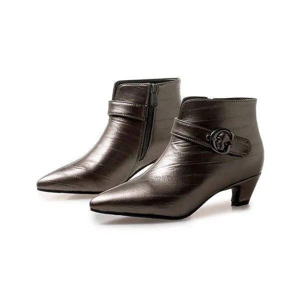 Women's Fashionable Belt Buckle Pointed Toe Short Boots 42251289S