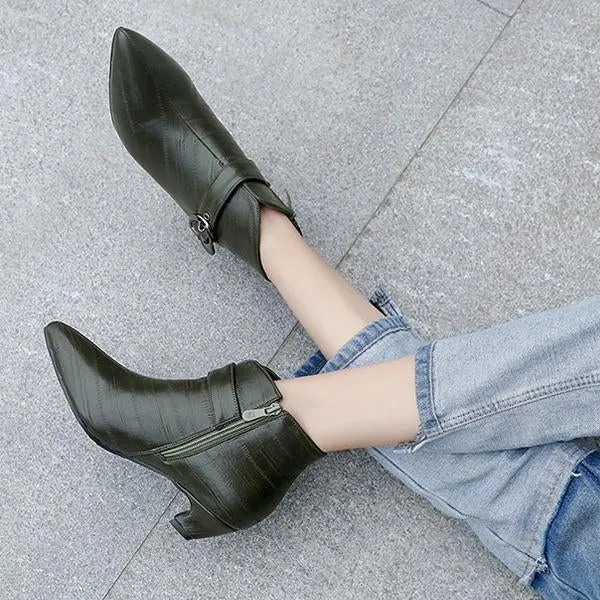 Women's Fashionable Belt Buckle Pointed Toe Short Boots 42251289S