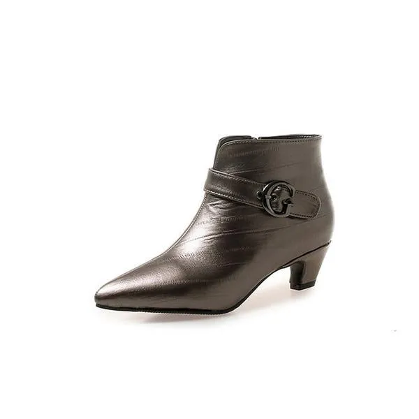 Women's Fashionable Belt Buckle Pointed Toe Short Boots 42251289S