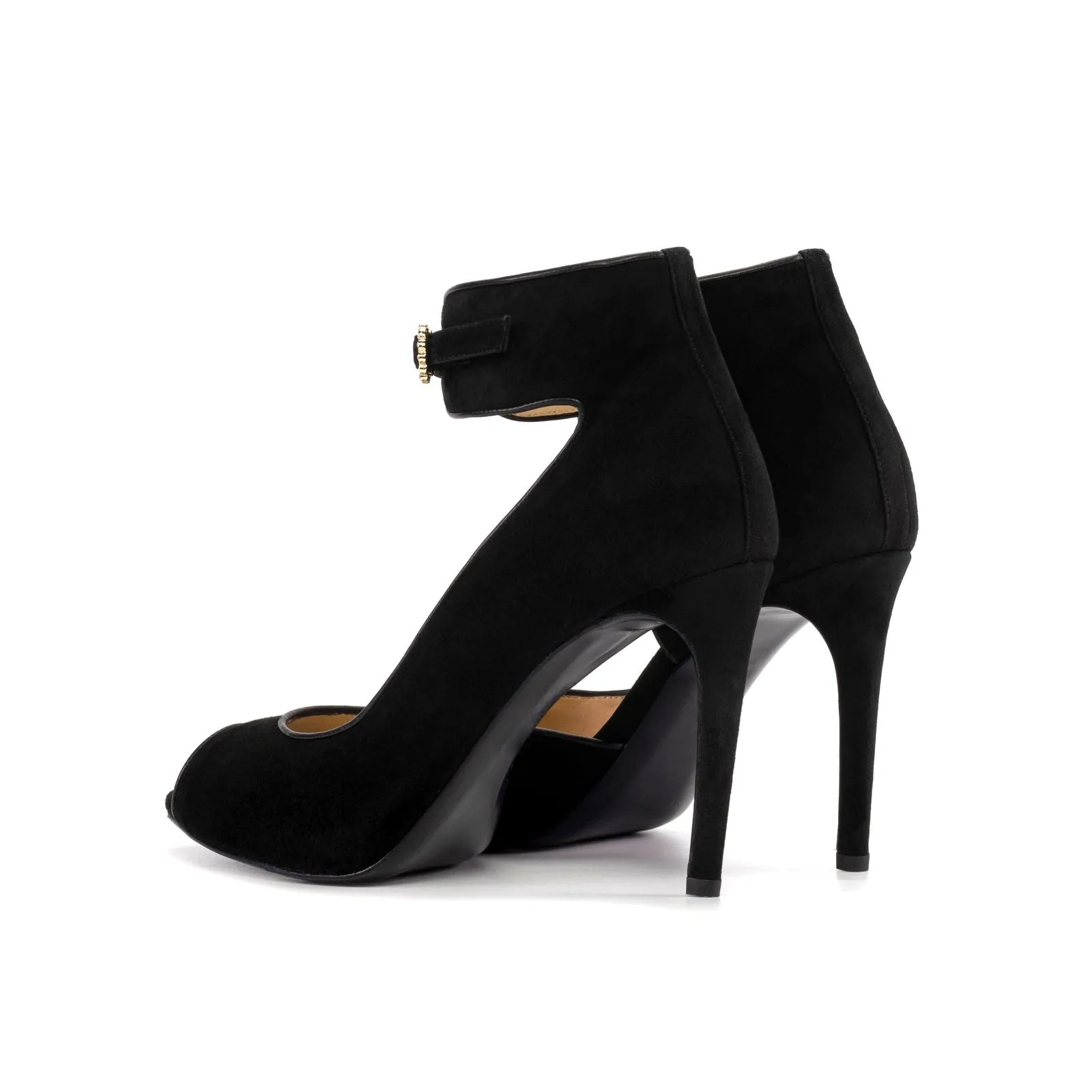 Women's Ibiza Ankle Strap Leather Heels Wide Plus Size Luxury Black 5807