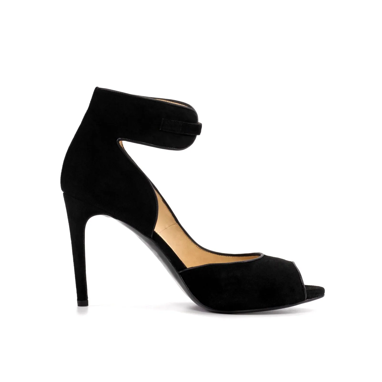 Women's Ibiza Ankle Strap Leather Heels Wide Plus Size Luxury Black 5807