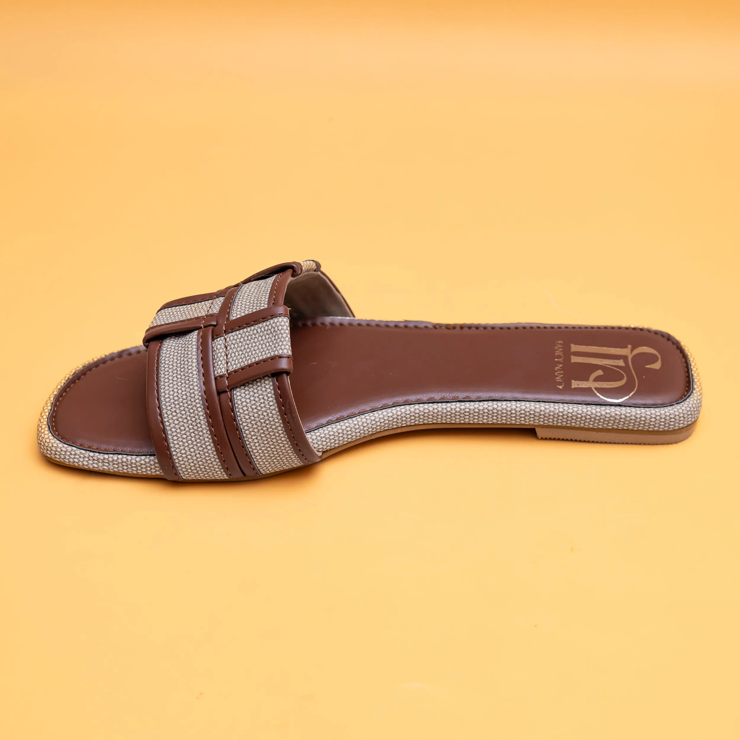 Woven Open Toe Flats - Tan/Cream
