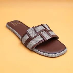 Woven Open Toe Flats - Tan/Cream