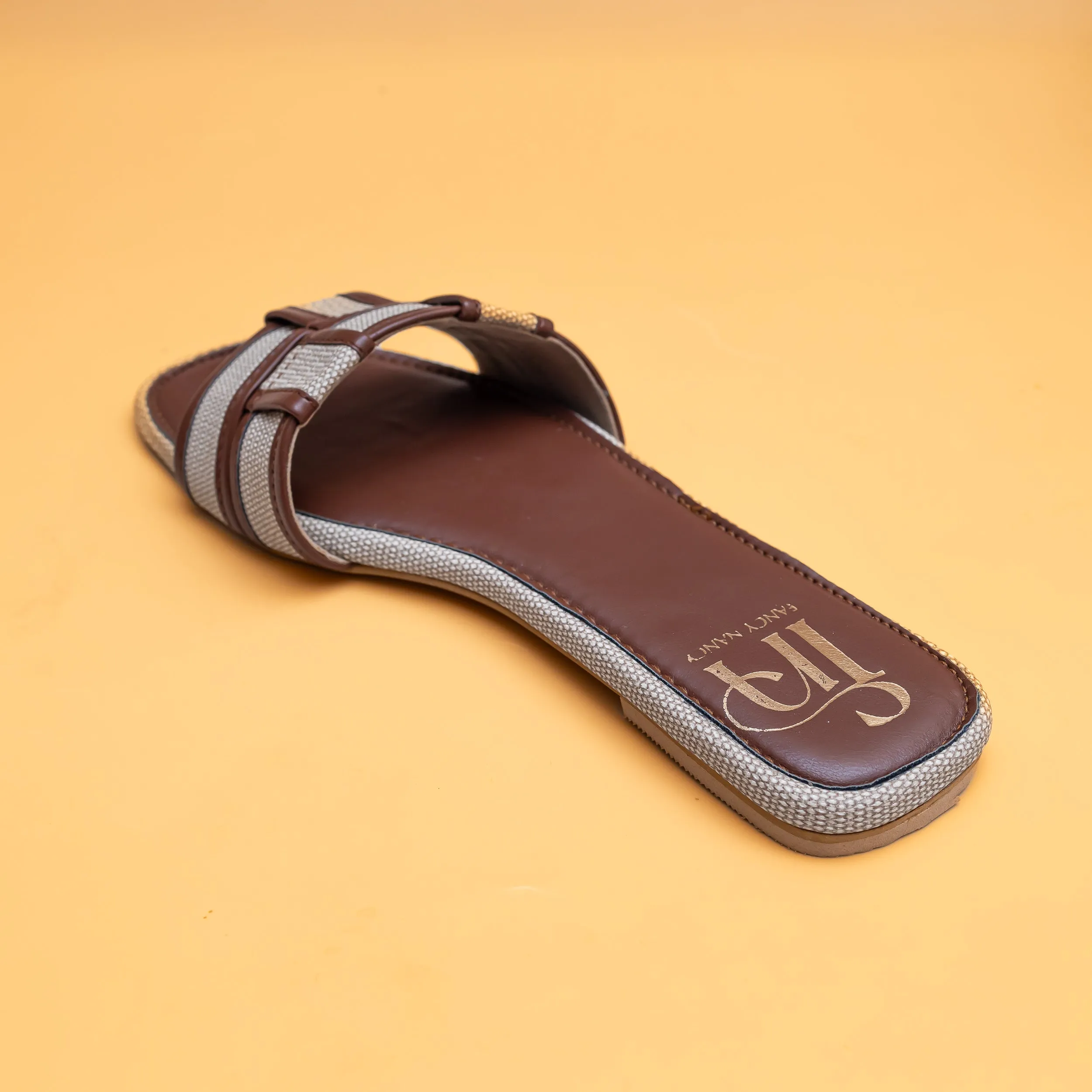 Woven Open Toe Flats - Tan/Cream