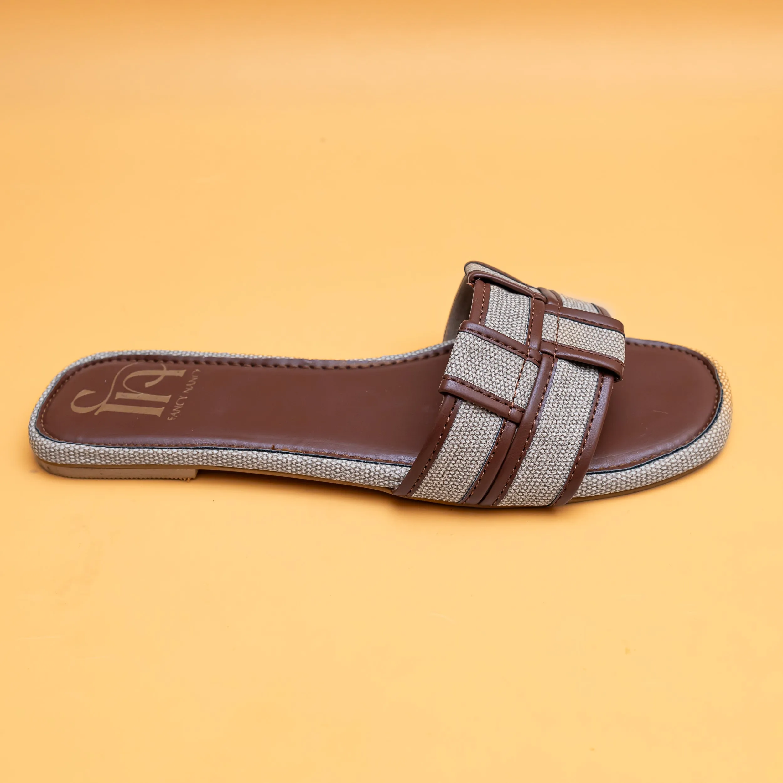 Woven Open Toe Flats - Tan/Cream