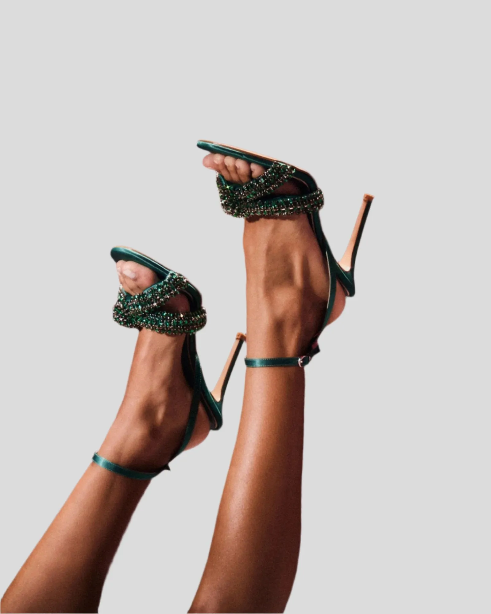 Yeo Rhinestone Cross Strap Sandals In Green