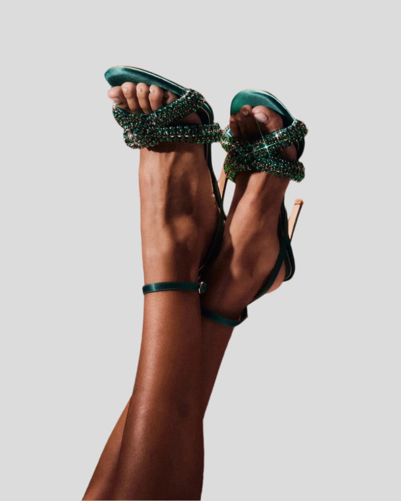 Yeo Rhinestone Cross Strap Sandals In Green