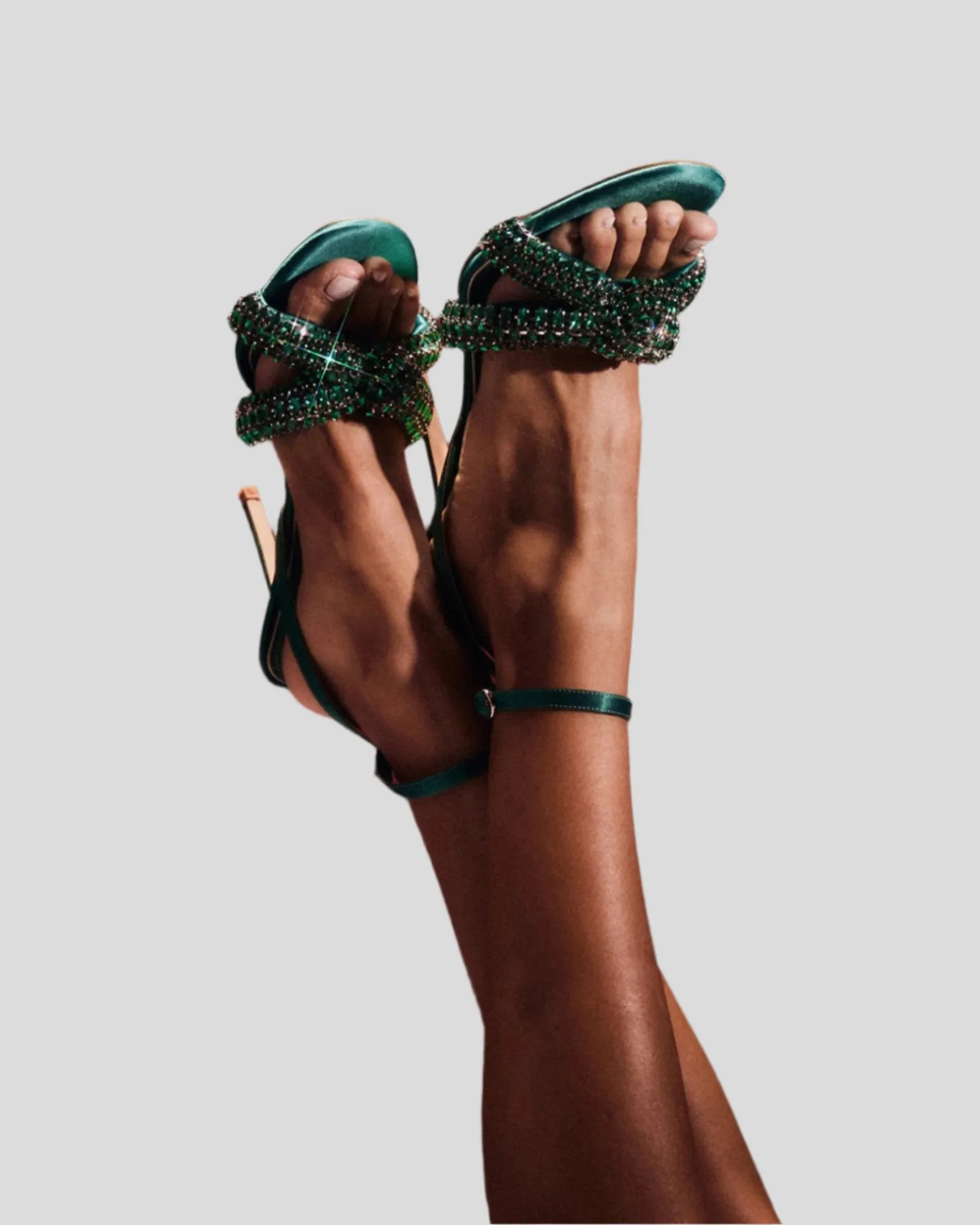 Yeo Rhinestone Cross Strap Sandals In Green